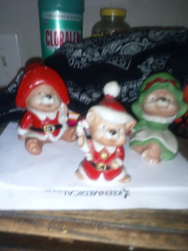 Vintage Homco Christmas Bears With Stamp