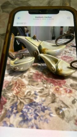 Hull 1950’s Tea Set Parchment And Pine Pattern 3 Piece Set