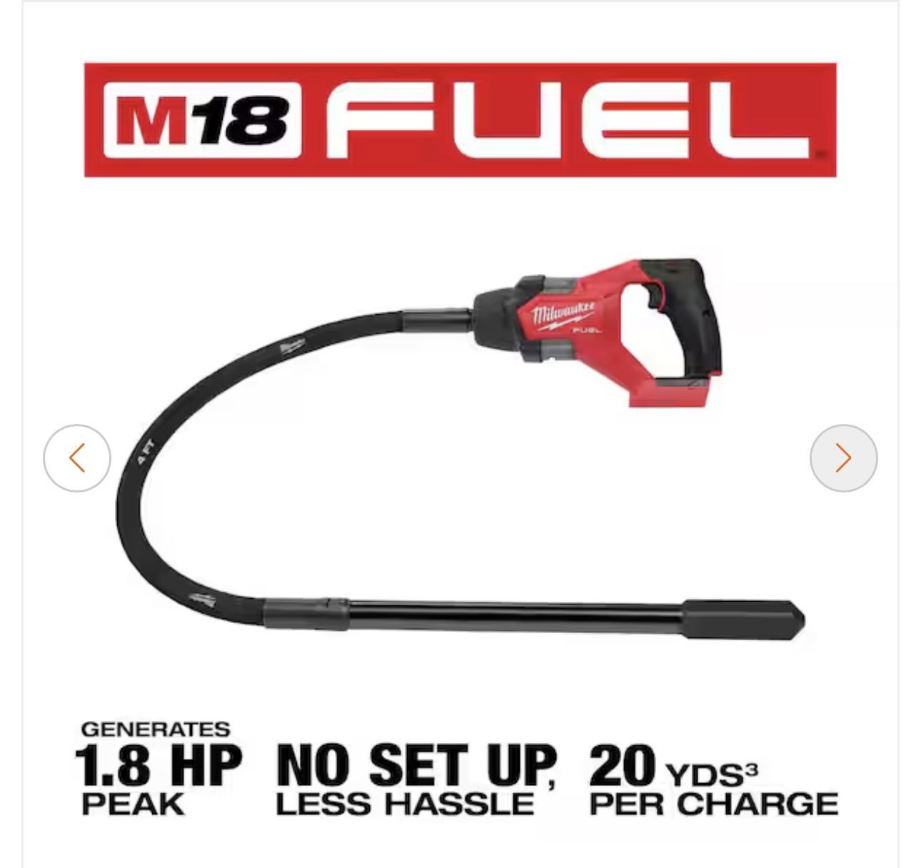 Milwaukee M18 4ft Concrete Vibrator