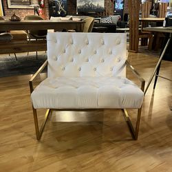 Cream Velvet Arm Chair W Gold Accents