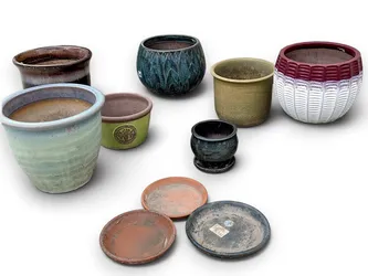 Assorted Glazed Ceramic & Terracotta Planter Pots Bundle and Saucers
