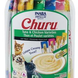 INABA Churu Cat Treats, Grain-Free
Lickable, Squeezable Creamy Purée Cat
Treat/Topper with Vitamin E & Taurine, 0.5
Ounces Each Tube, 50 Tubes, Tuna &