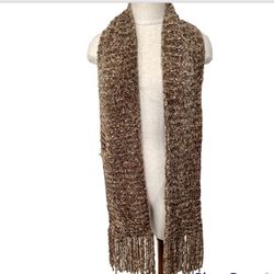 Long Brown Knitted Scarf With Fringe 