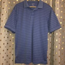 Mens Roundtree & York Size Large Striped Blue Polo Shirt 