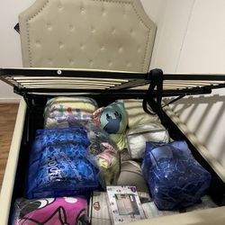 Queen Bed Frame With Storage Including Memory Foam Mattress 