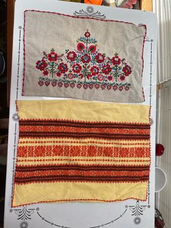 Vintage Embroidered Hungarian/European Pillow Covers Boho, Kitchy