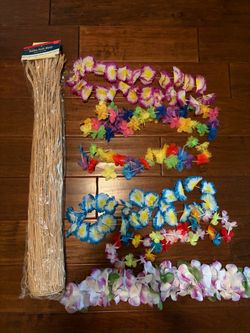 Hula grass skirt & flower leis