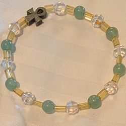 6mm Aventurine & Clear Quartz Ankh Bracelet