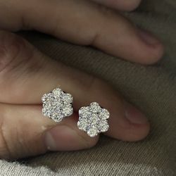 Moissanite Diamond Cluster Earrings - Real 925 Silver - Passes Diamond Tester