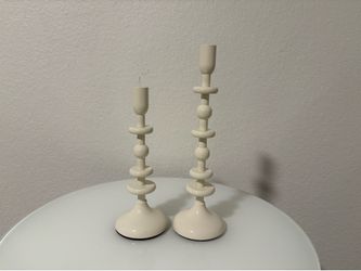 Pair Off White Metal Candle Holders Modern