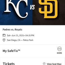 Padres vs Royals Sat Jun 21st Sec 220 Row 2 Seats 7-10