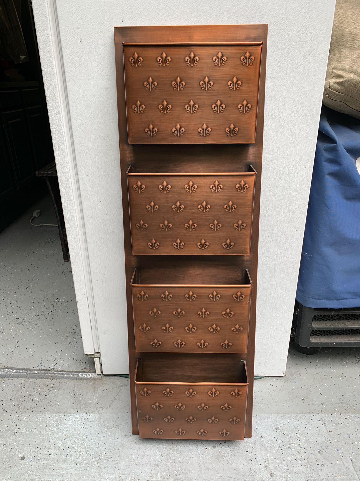 Copper Wall Mailbox with 4 Storage Slots and Fleur de lis Detail