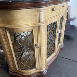 Entry Table: Wood w/ Iron Doors and Marble Top