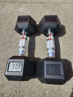 Brand New 15 lb Hex Dumbbell Pair and EZ Curl Bar