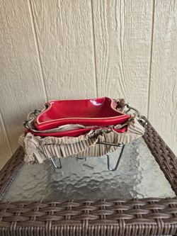 Temp-tations Red Ceramic Serving Bowls with Wire Rack