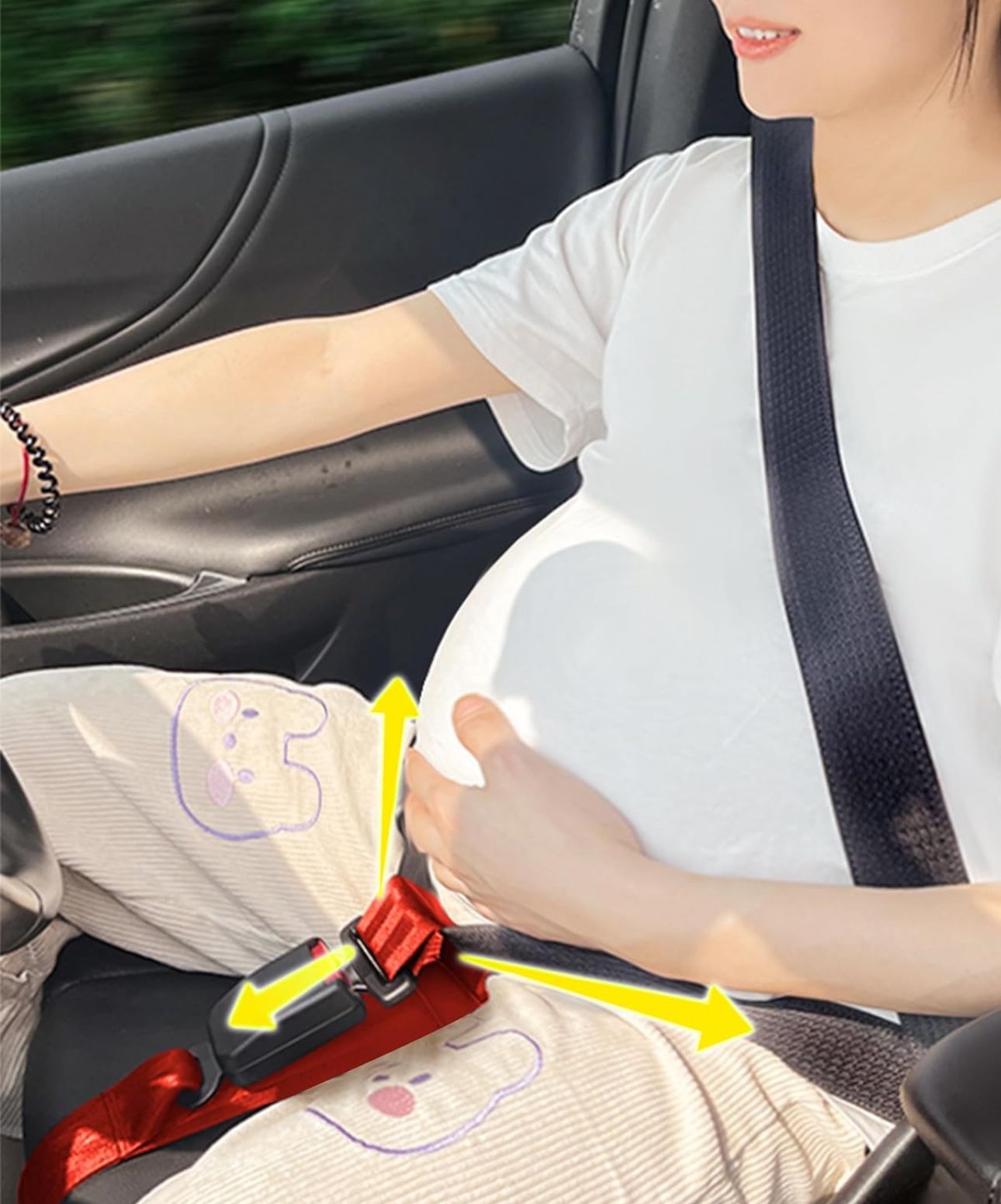 Pregnancy Bump Strap，Seat Adjuster for Mother，Seat Bump Strap for Women Protect Belly，Prevent Compression of Abdomen Red