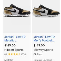 Jordan 1 Low TD "Metallic Gold/Black/White" Men's Football Cleat