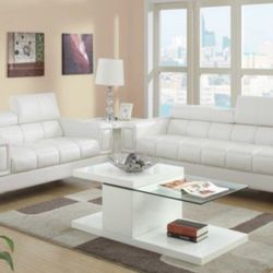 Brand New White Leather Modern Style Sofa And Love Seat