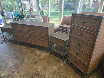 Beautiful Pier 1 Wicker & Rattan Miranda Collection Bedroom Set - Dressers, Nightstands, Headboard