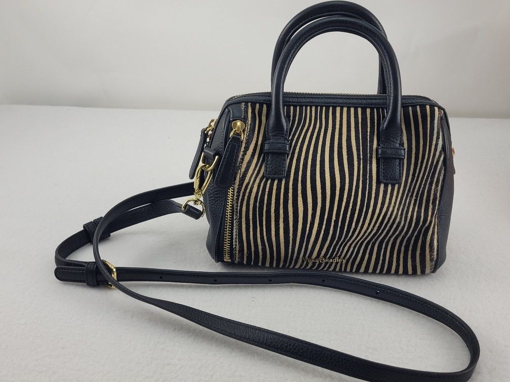 Vera Bradley Brown Black Zebra Print Leather Purse Cowhair Small Crossbody Bag