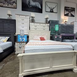BEDROOM FURNITURE, BEDROOM SET, QUEEN BED FRAME AND NIGHTSTAND - [NEW]