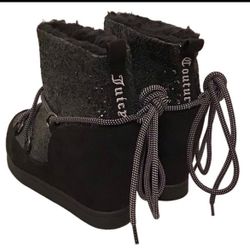 Juicy Couture MAREEN Wedge Booties Shoes Black Glitter Women’s Size 6.5 scuffed