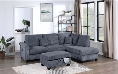 Sectional sofa with ottoman.