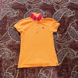 Giordano pink and orange coral embroidery Women’s polo in size Small