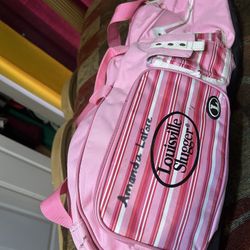 Softball bag, helmet, and glove