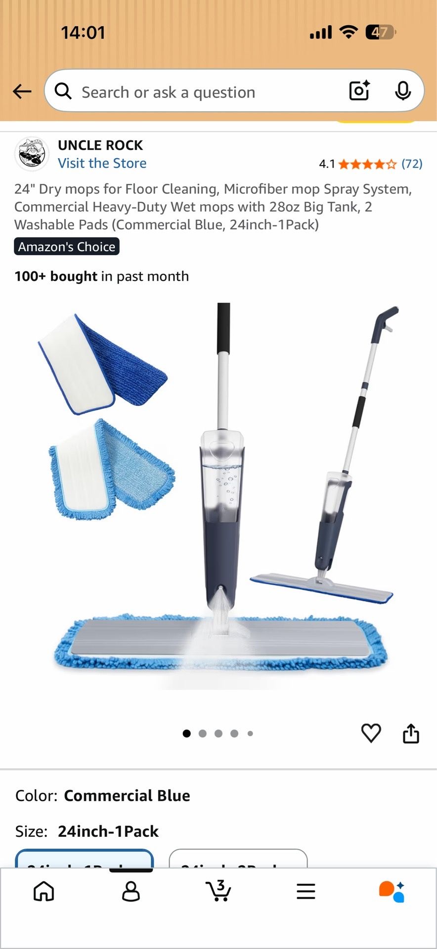 UNCLE ROCK 24in Spray Mop w/ Microfiber Pads