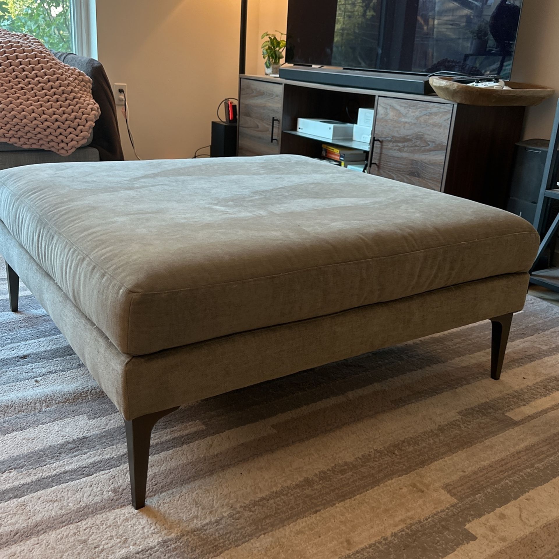West Elm Andes Ottoman (Mineral Gray, Distressed Velvet)
