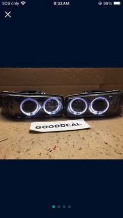 OH1 Fit 99-07 Sierra Smoke Lens Amber Dual LED Halo Rings Projector Headlight 