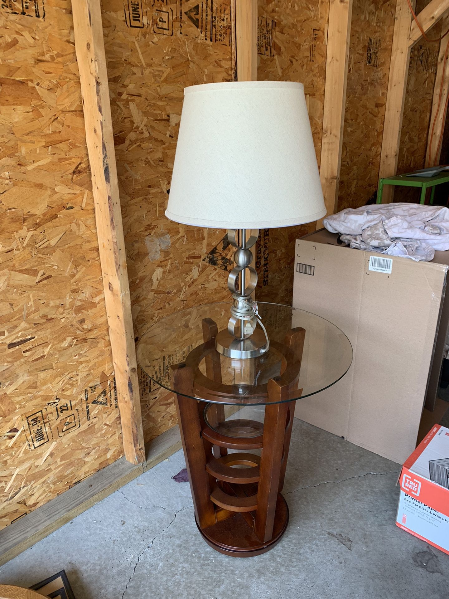 End/side Table With Lamp - Table Is 25 Inches High - Glass Is 24 Inches Wide - Lamp Is 26 Inches High