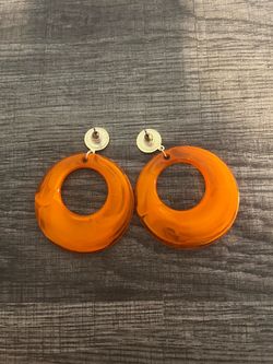 Orange Acrylic Statement Hoop Earrings