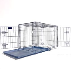 Godohome 36 Inches Reinforced Dog Crate Large Collapsible Dog Crate Wire Pet Dog Crate with Double Doors Leak Proof Plastic Tray Divider Outdoor Indoo
