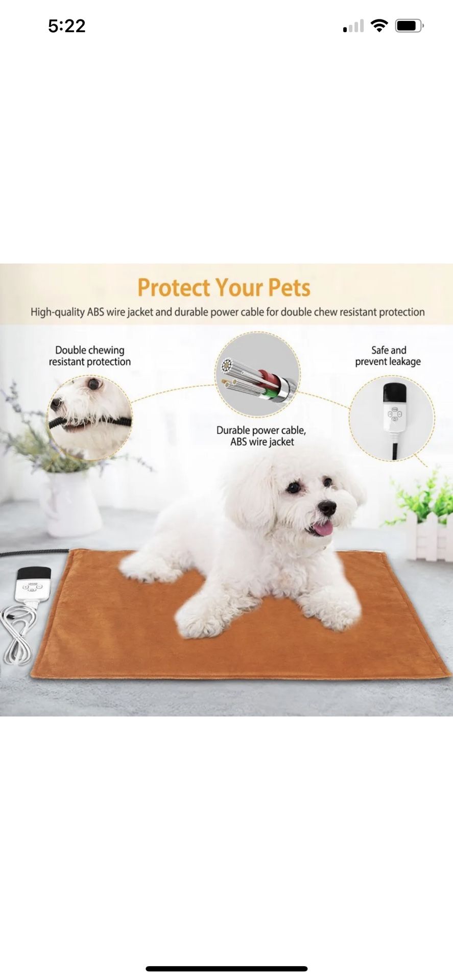 Pet Dog Cat Heating Pad Waterproof Electric Heating Mat Warming Blanket 9 Modes
