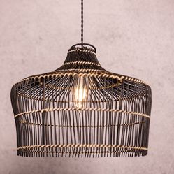 Rattan Boho Black Pendant Light