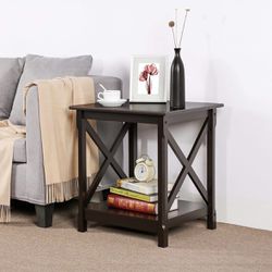 X-Design End Table Sofa Side Table with Storage Shelf, 2 Tier Side Stand Small Table for Living Room