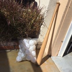 Rubber Baseball Bat Size 32” Long and Bag Of Practice Plastic Airflow Wiffle Balls