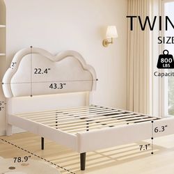 LED Bed Frame Twin Size Velvet Upholstery