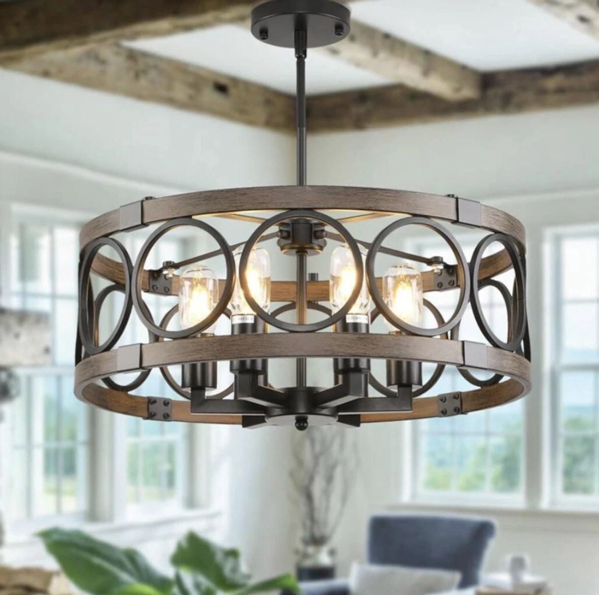 💞🙏Rustic Farmhouse 6-Light Semi-Flush Mount Ceiling Chandelier