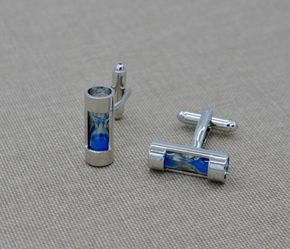 Blue Hourglass Sand Cufflinks – Silver Tone Moving Sand Timer Cuff Links