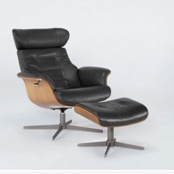 Amala Leather Reclining Swivel Chair + Ottoman