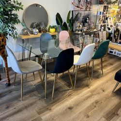 Modern Velvet Gold Glass Dining Set Pick A Color