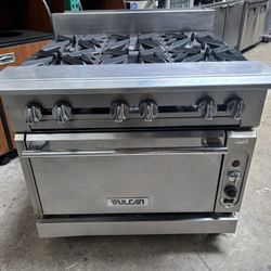 36” Restaurant Gas Range 6 Burners Gas Convection, Oven Full-Size On Wheels Works Great Heavy Duty Made In Usa Vulcan Brand It’s Available!