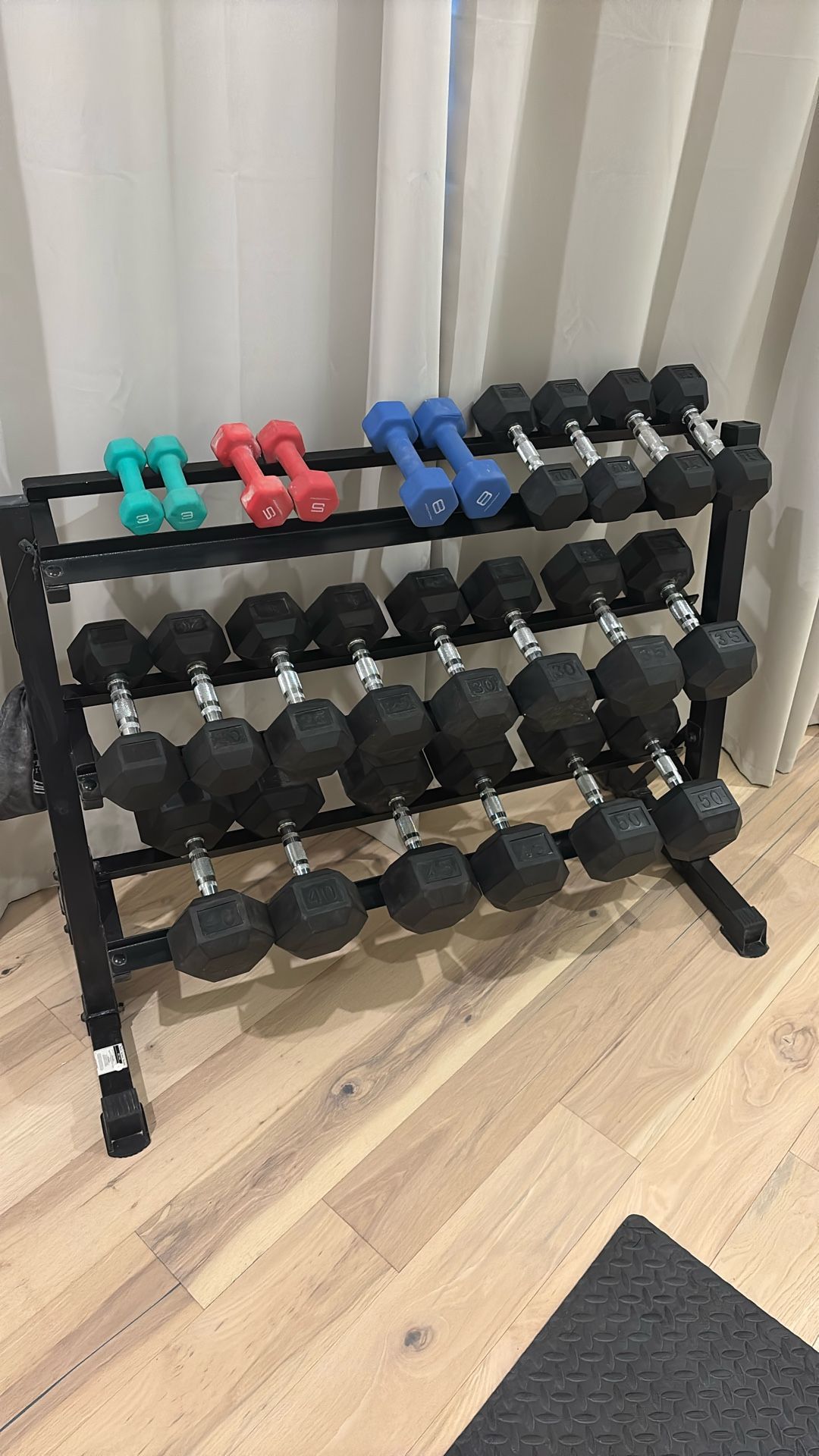 Hex Dumbbell Set W Rack 5-50lbs