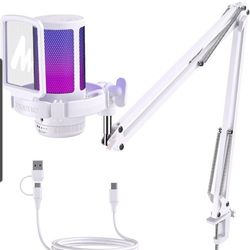MAONO USB Gaming Microphone with Noise Cancellation, Computer PC Mic with Boom Arm