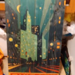 Vintage Chicago Streetscape Print On Pine 