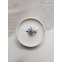 Blue Purple Bi Color Tourmaline Ring Size 6 Rhodium Plated Jewelry