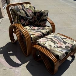 Mid century modern rattan pretzel shape 4strand chair with ottoman great shape